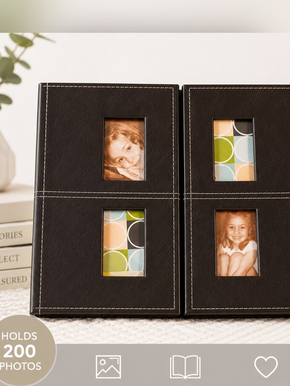 Brown Faux Leather Scrapbook Photo Album Holds 4x6 Photos